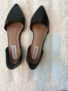 Steve Madden Black Textured Pointed D'Orsay Flats